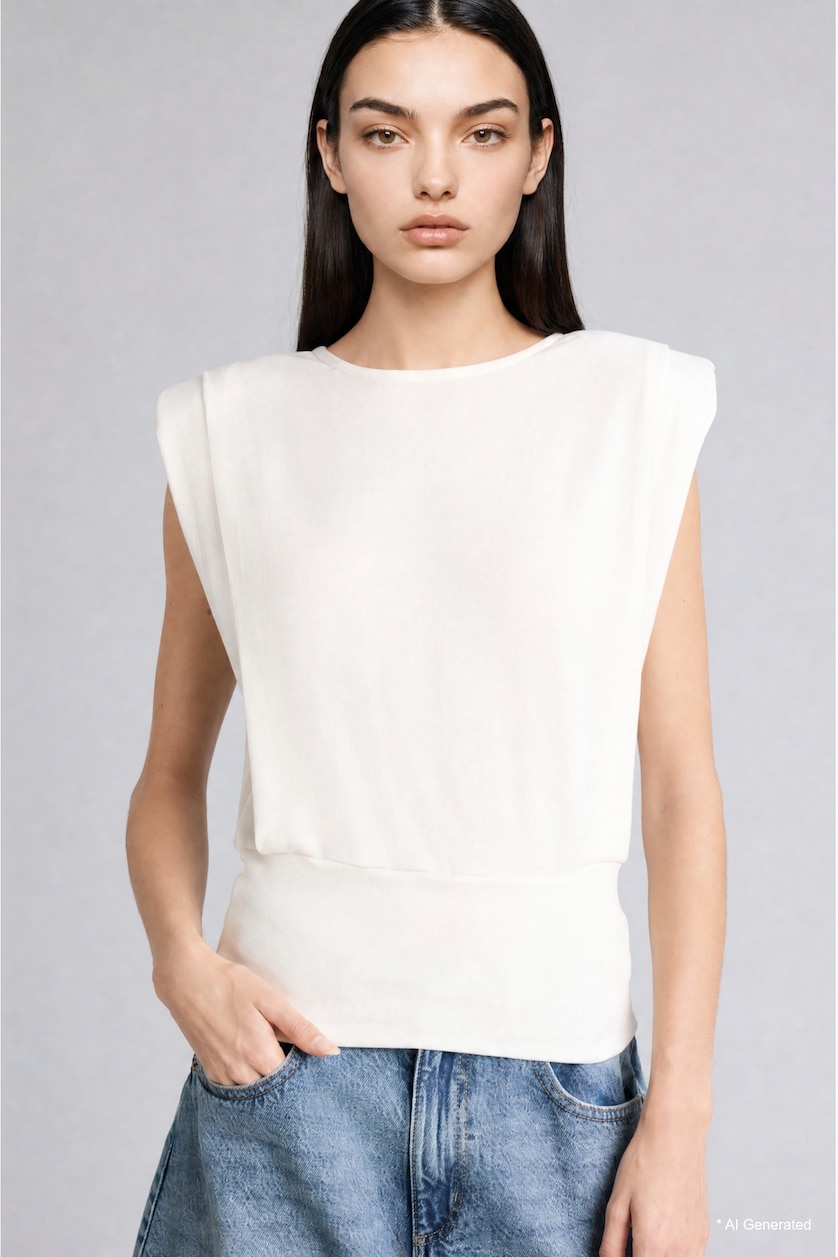 WOMAN Ecru Regular Fit Crew Neck Tank Top