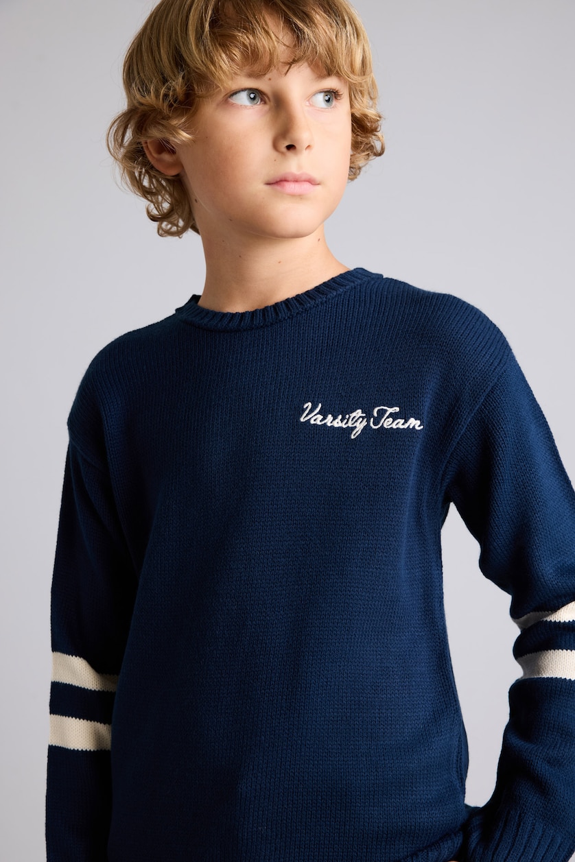 Young Boys - Teen Boys NAVY Boy Oversize Fit Embroidered Crew Neck Pullover
