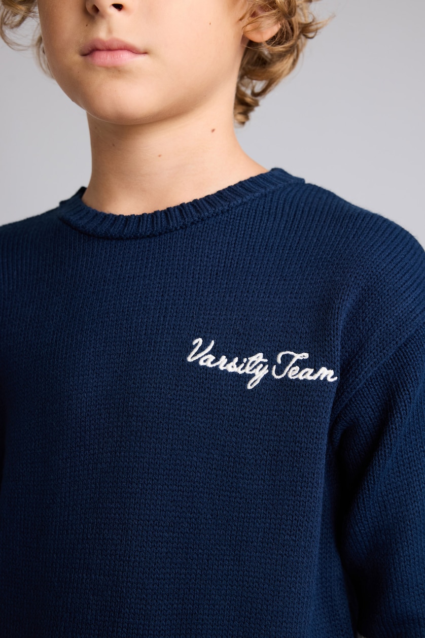 Young Boys - Teen Boys NAVY Boy Oversize Fit Embroidered Crew Neck Pullover
