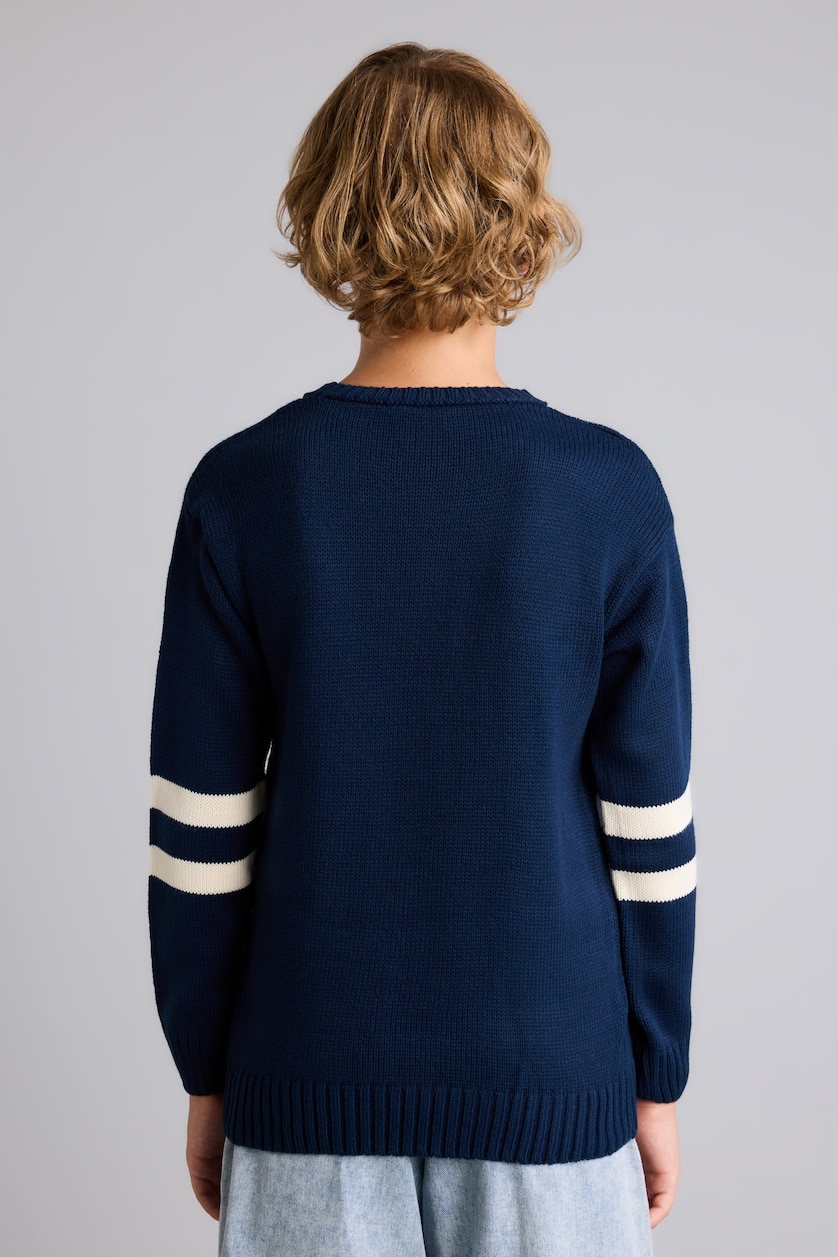 Young Boys - Teen Boys NAVY Boy Oversize Fit Embroidered Crew Neck Pullover