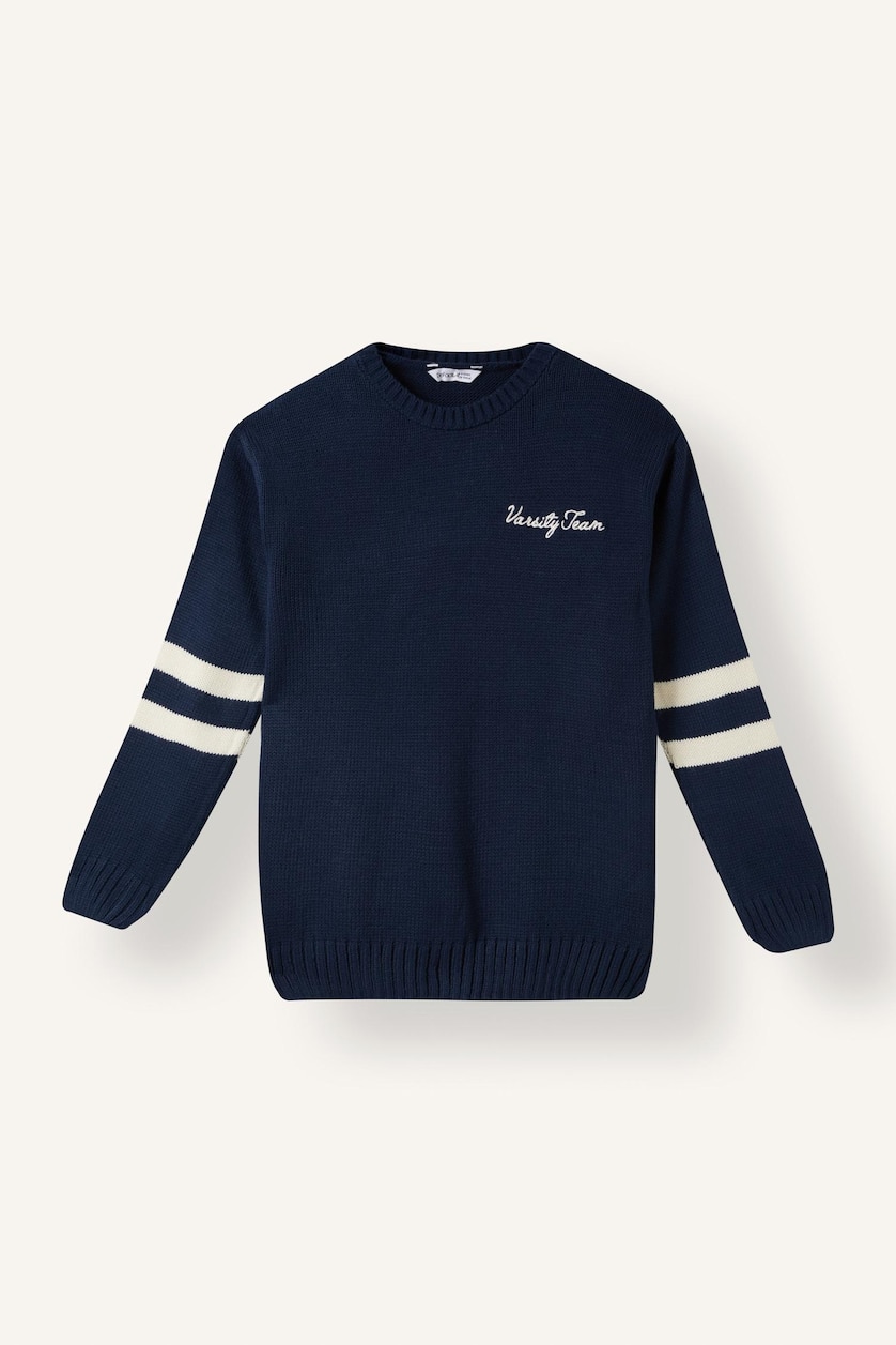 Young Boys - Teen Boys NAVY Boy Oversize Fit Embroidered Crew Neck Pullover