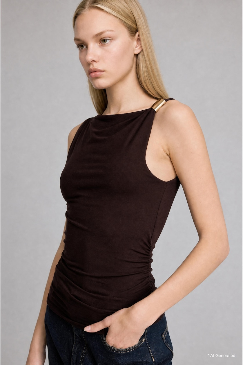 Women Brown Slim Fit Brown Boat Neck Blouse