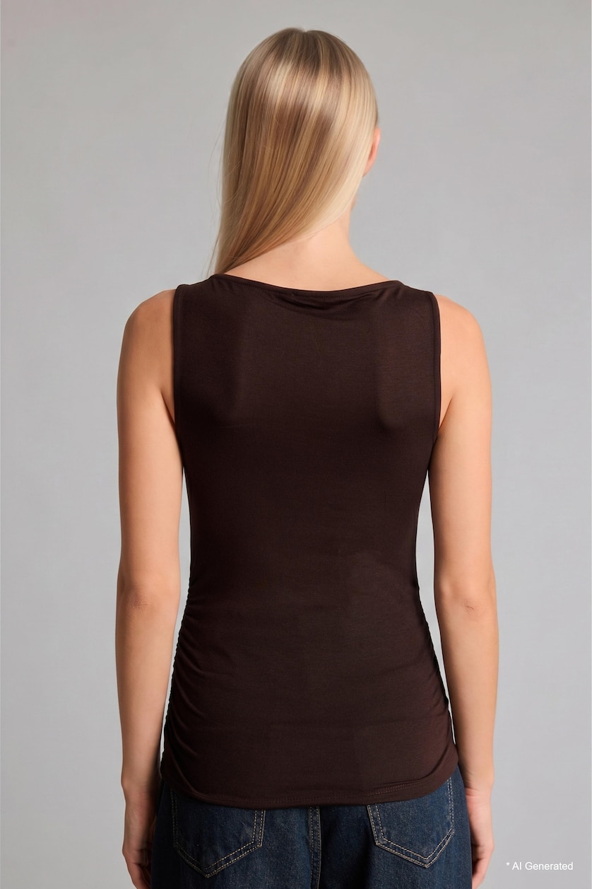 Women Brown Slim Fit Brown Boat Neck Blouse