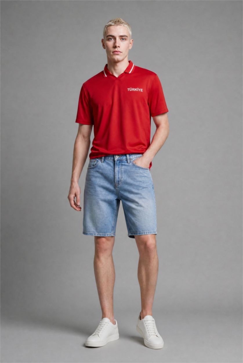 Men Red Boxy Fit Short Sleeve Polo T-Shirt