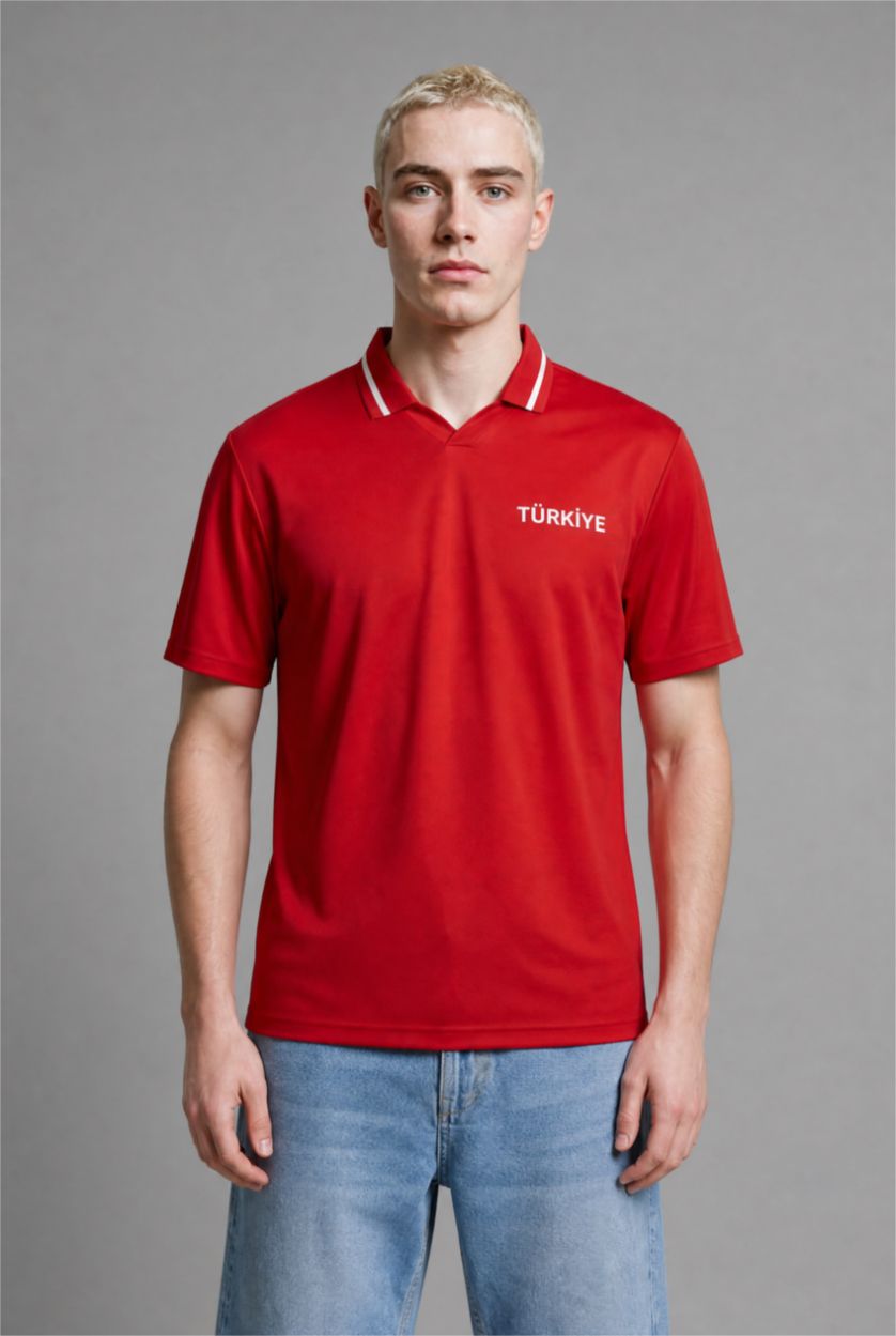 Men Red Boxy Fit Short Sleeve Polo T-Shirt