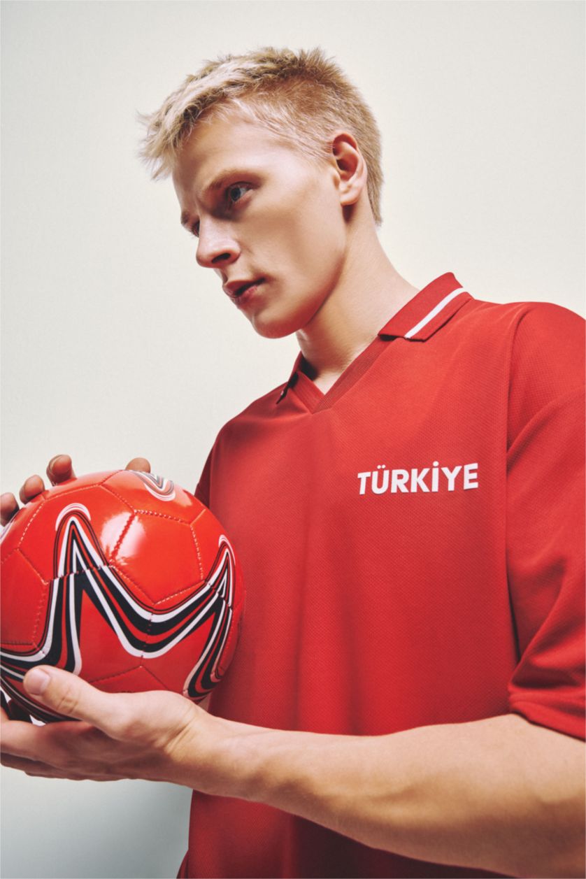 Men Red Boxy Fit Short Sleeve Polo T-Shirt