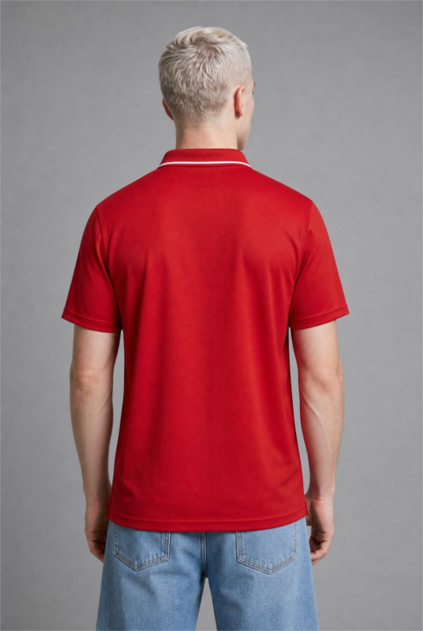 Men Red Boxy Fit Short Sleeve Polo T-Shirt