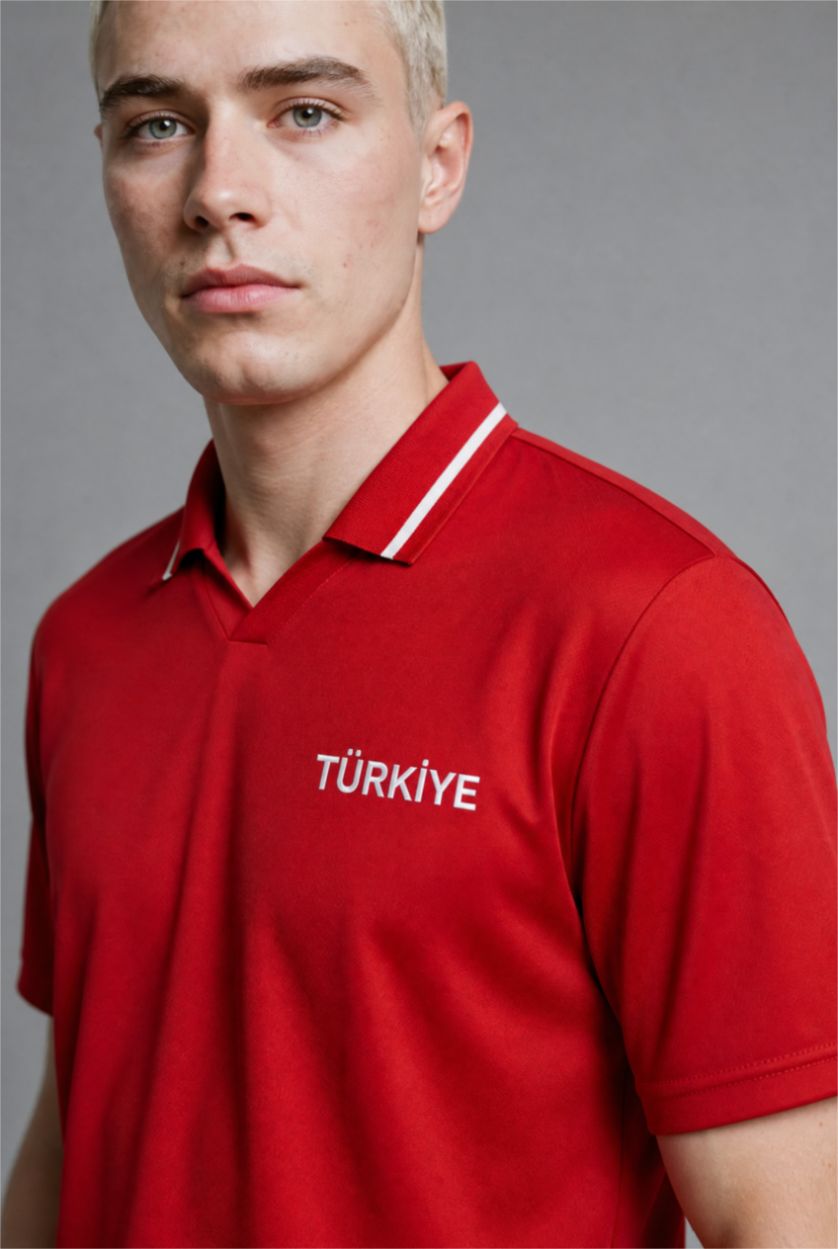 Men Red Boxy Fit Short Sleeve Polo T-Shirt
