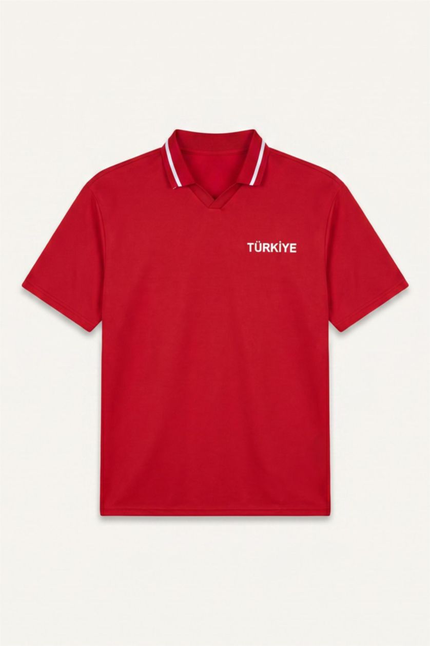 Men Red Boxy Fit Short Sleeve Polo T-Shirt