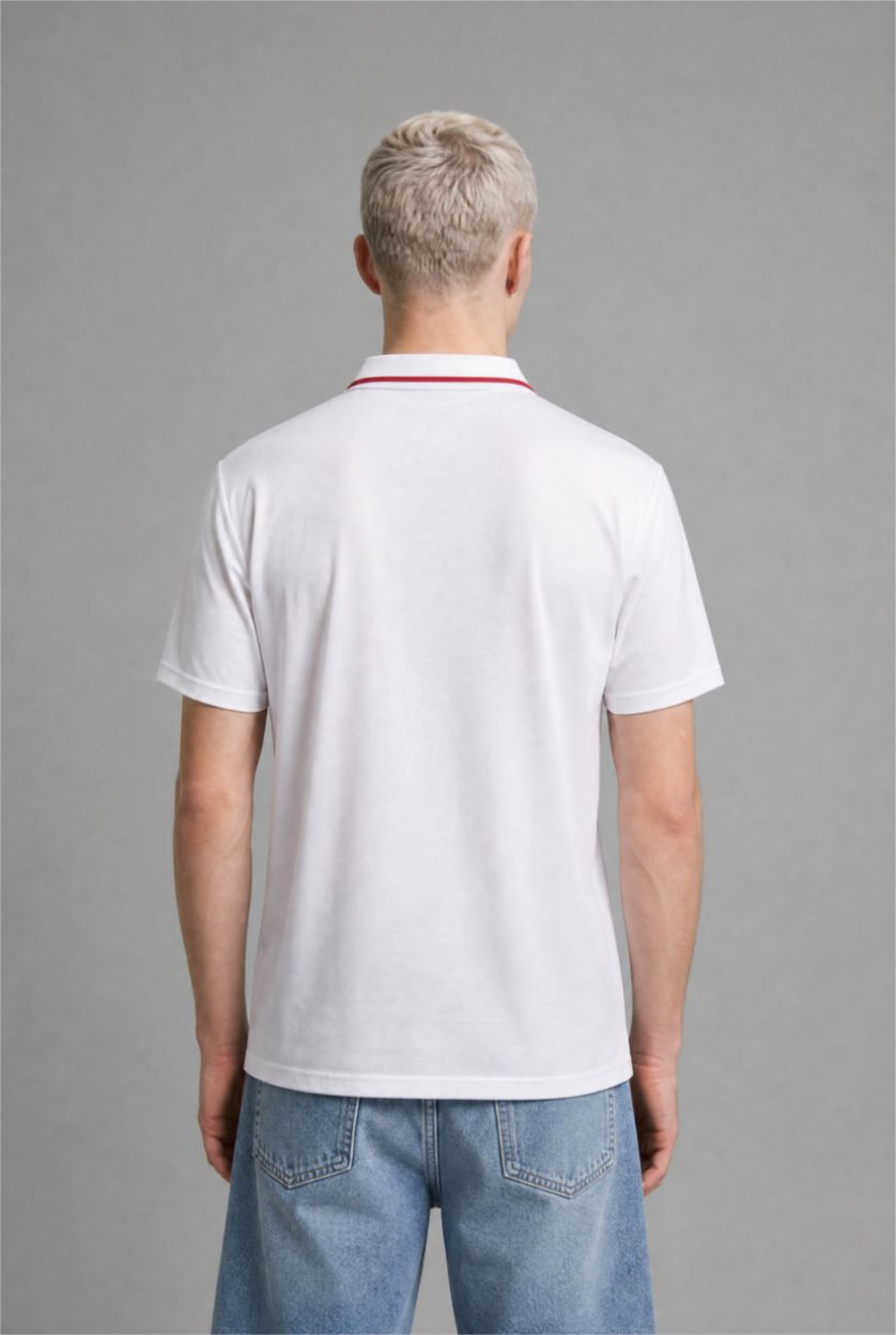 Men White Boxy Fit Short Sleeve Polo T-Shirt