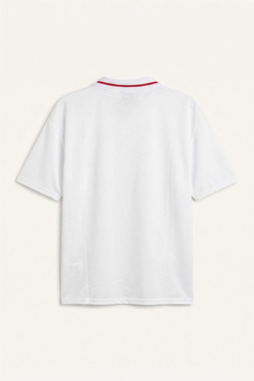 Men White Boxy Fit Short Sleeve Polo T-Shirt