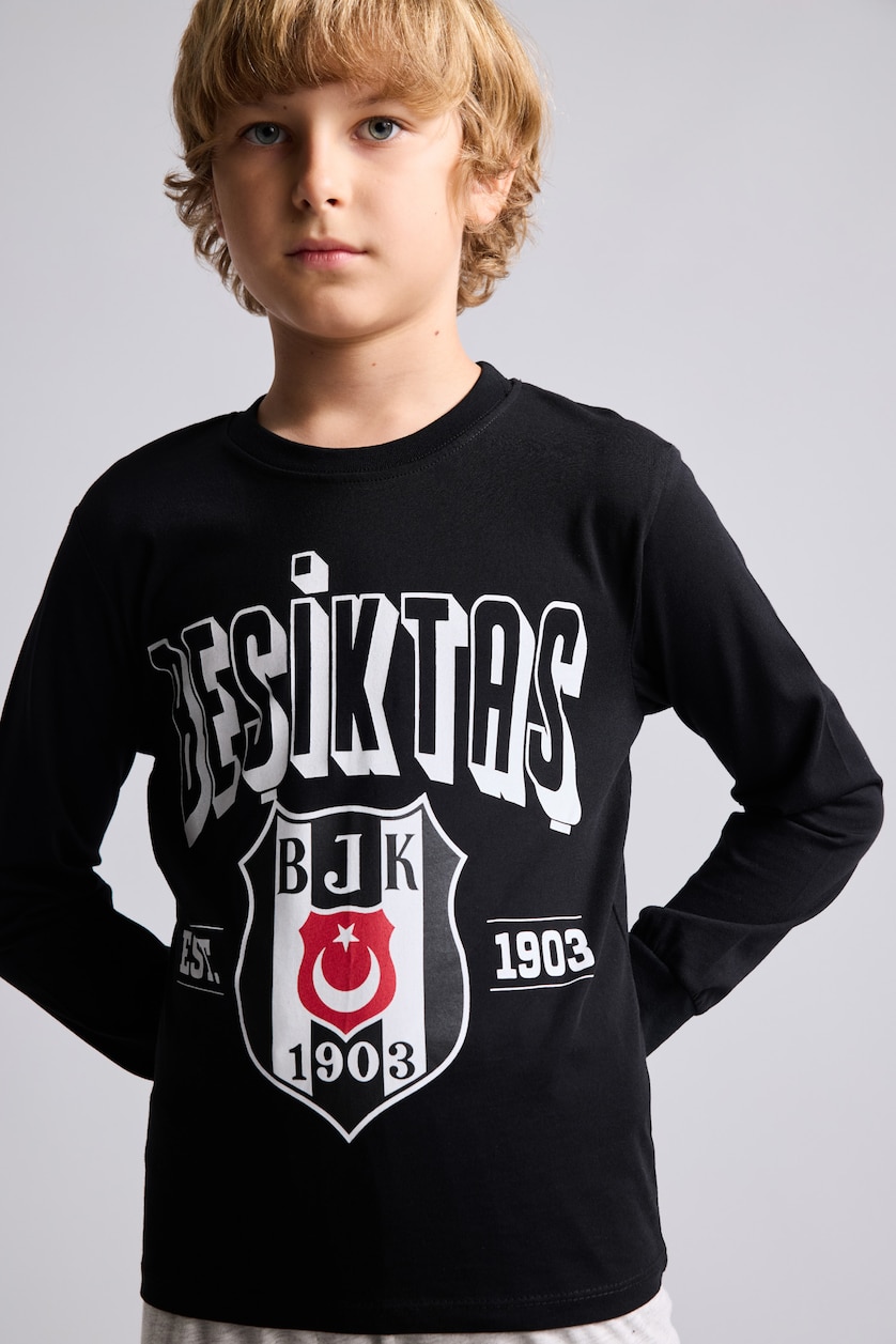 Erkek Çocuk - Genç Erkek Siyah %100 Pamuk 2'li Takım Beşiktaş Baskılı Erkek Çocuk