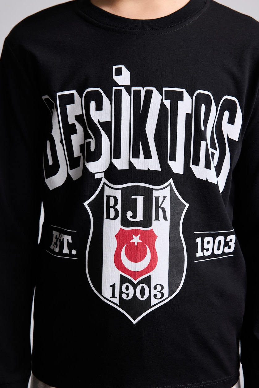 Erkek Çocuk - Genç Erkek Siyah %100 Pamuk 2'li Takım Beşiktaş Baskılı Erkek Çocuk