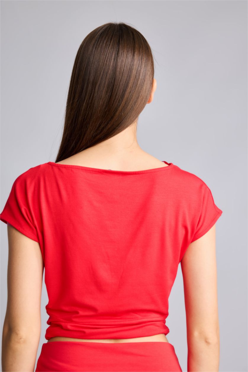 Women Red Slim Fit Short Sleeve T-Shirt