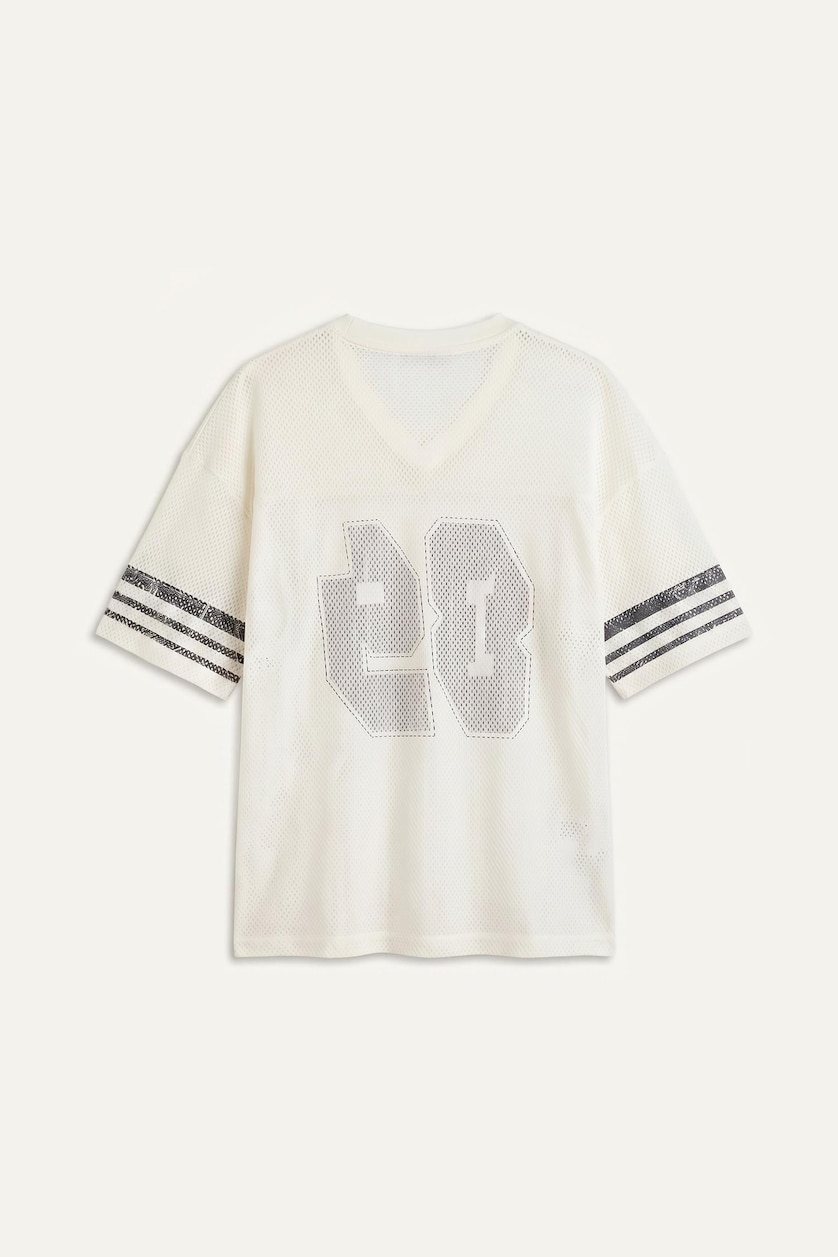 Erkek Ekru Loose Fit Baskılı Kısa Kollu Tişört