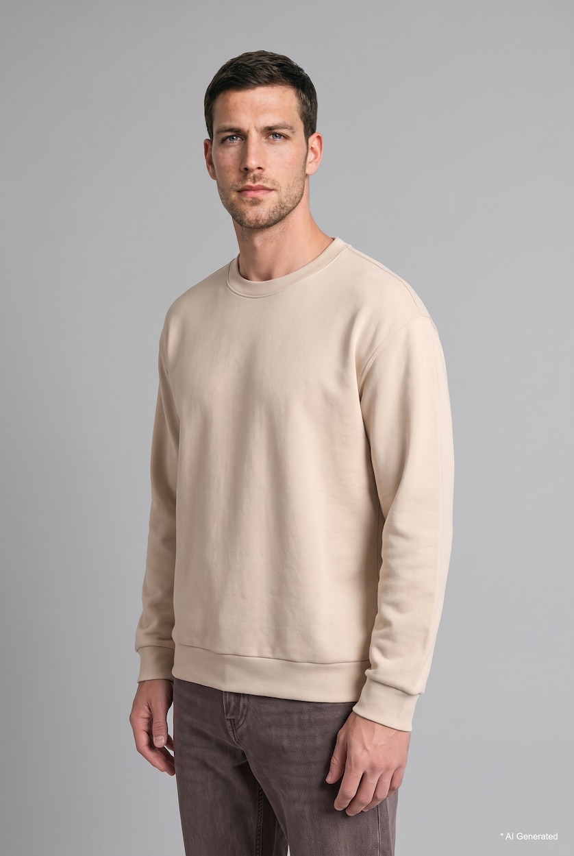MAN Ecru Crew Neck Long Sleeve Sweatshirt
