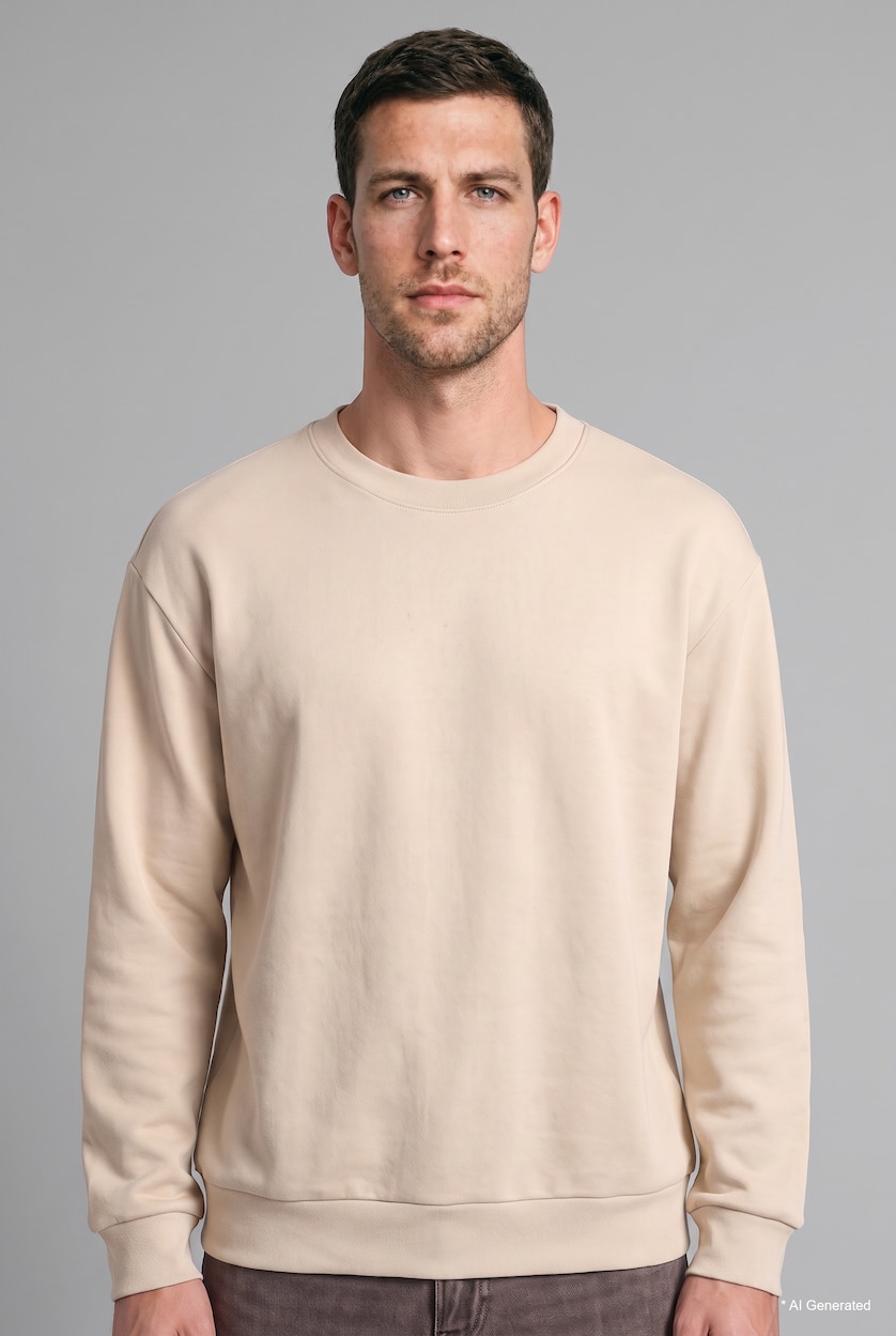 MAN Ecru Crew Neck Long Sleeve Sweatshirt