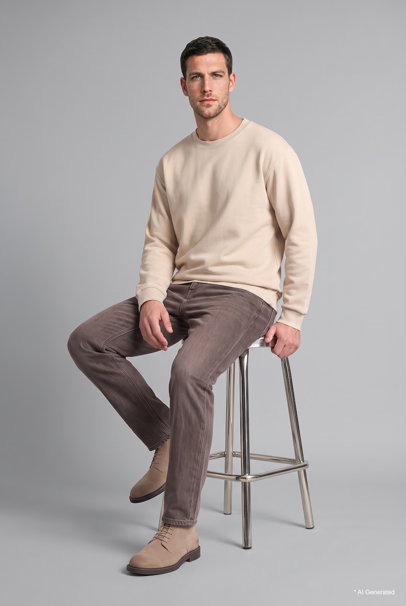 MAN Ecru Crew Neck Long Sleeve Sweatshirt