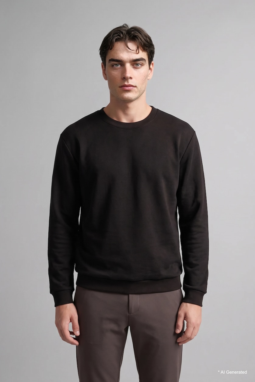 Man Black Crew Neck Long Sleeve Sweatshirt