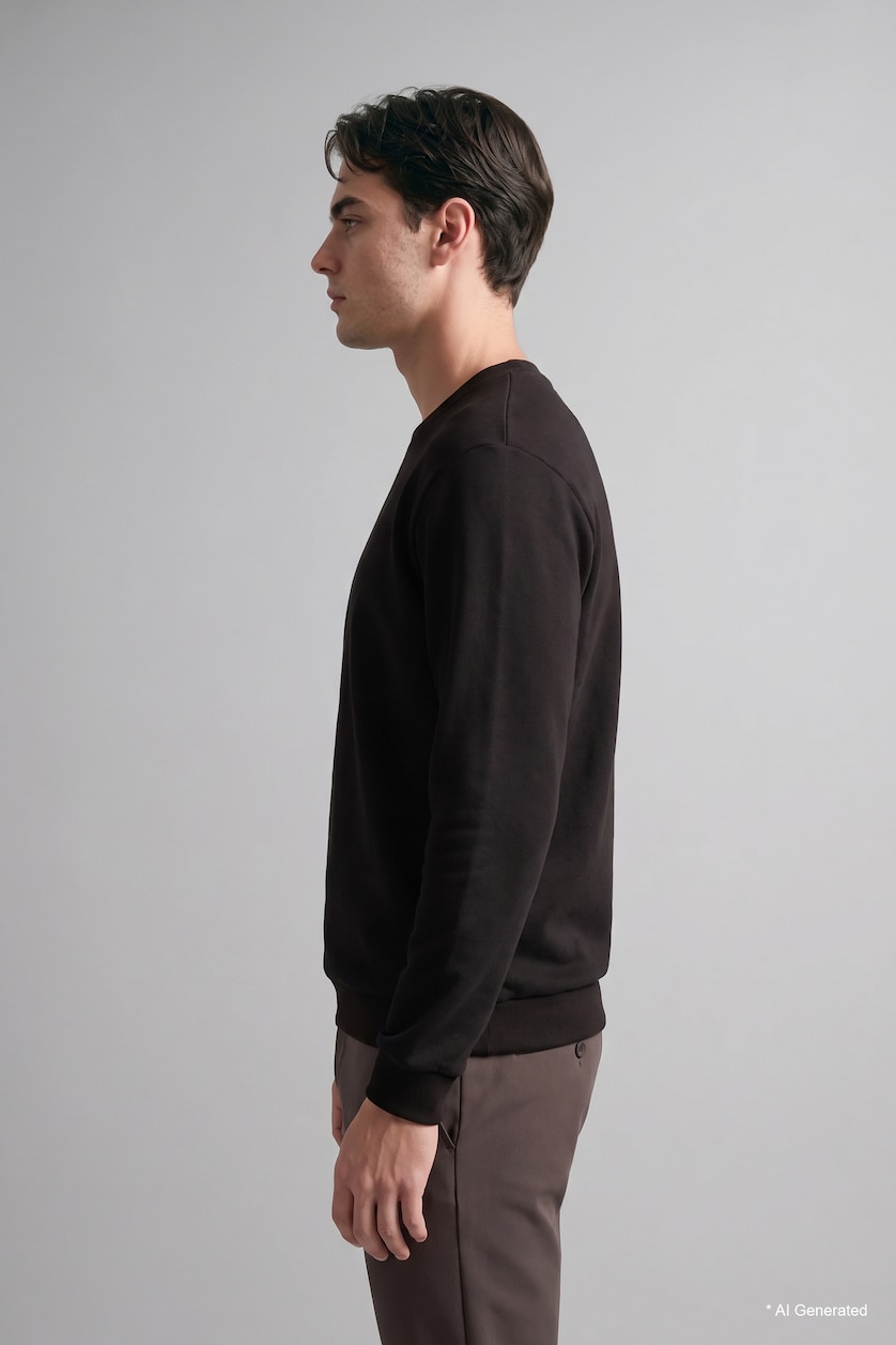 Man Black Crew Neck Long Sleeve Sweatshirt