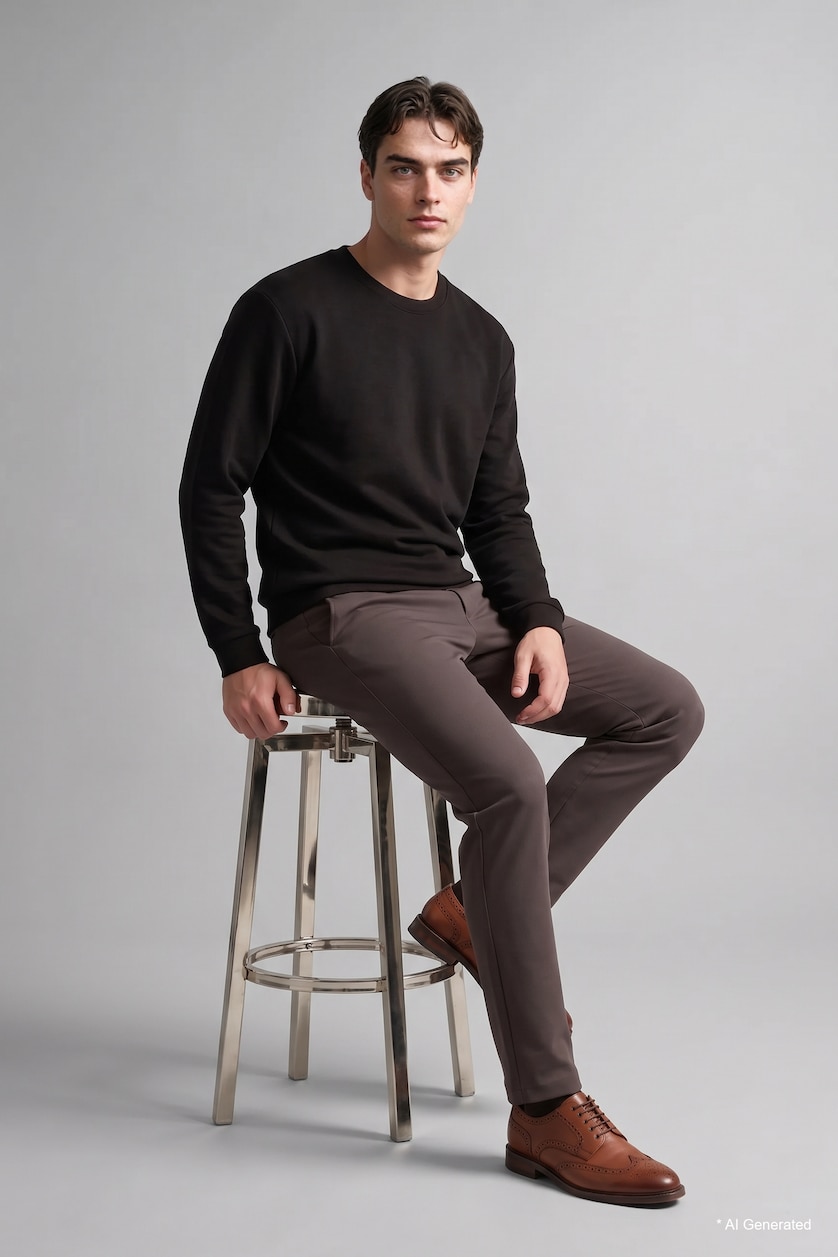 Man Black Crew Neck Long Sleeve Sweatshirt