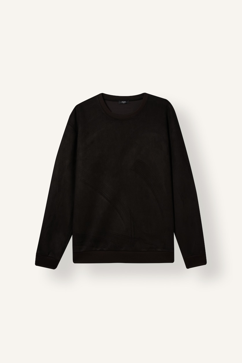 Man Black Crew Neck Long Sleeve Sweatshirt