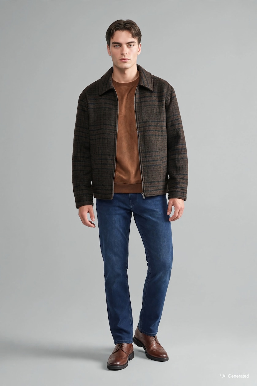 Man Light Brown Crew Neck Long Sleeve Sweatshirt