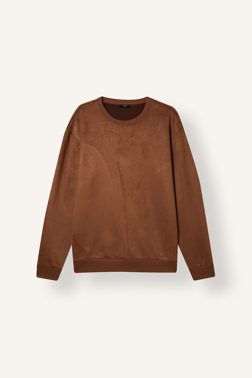 Man Light Brown Crew Neck Long Sleeve Sweatshirt