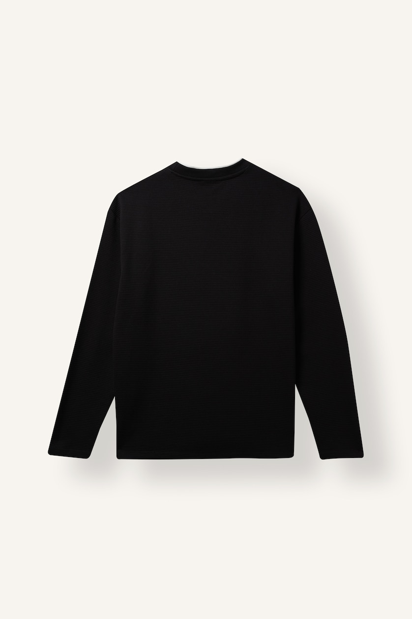 Erkek Siyah Regular Fit Çift Yaka Uzun Kollu Basic Tişört