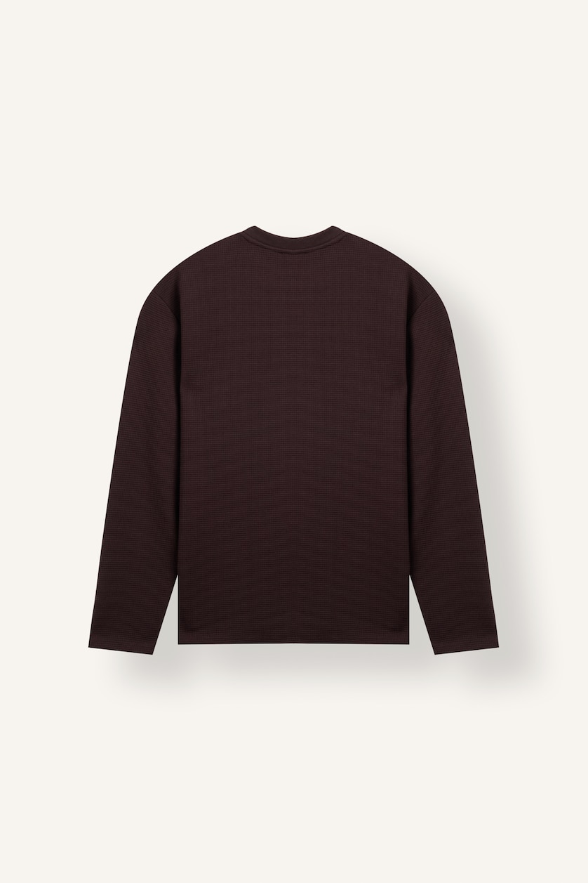 Erkek Kahve Regular Fit Çift Yaka Uzun Kollu Basic Tişört