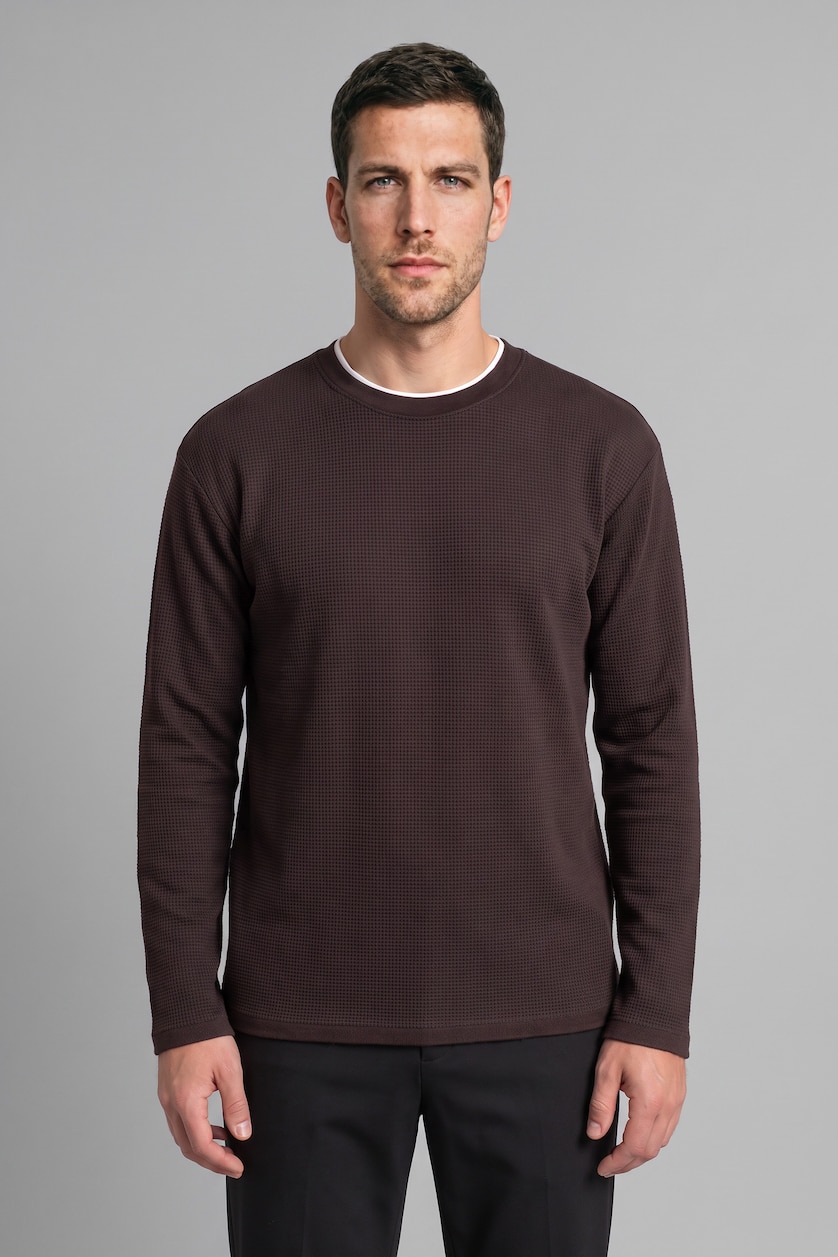 MAN Brown Regular Fit Waffle Knit Basic T-Shirt