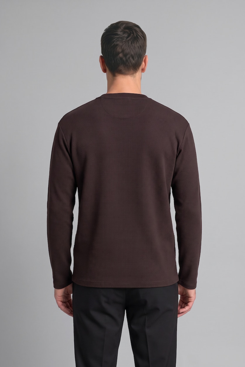 MAN Brown Regular Fit Waffle Knit Basic T-Shirt