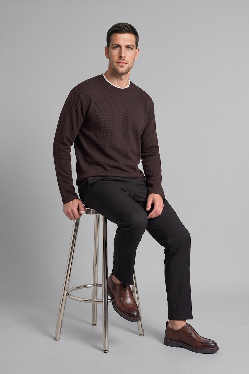 MAN Brown Regular Fit Waffle Knit Basic T-Shirt