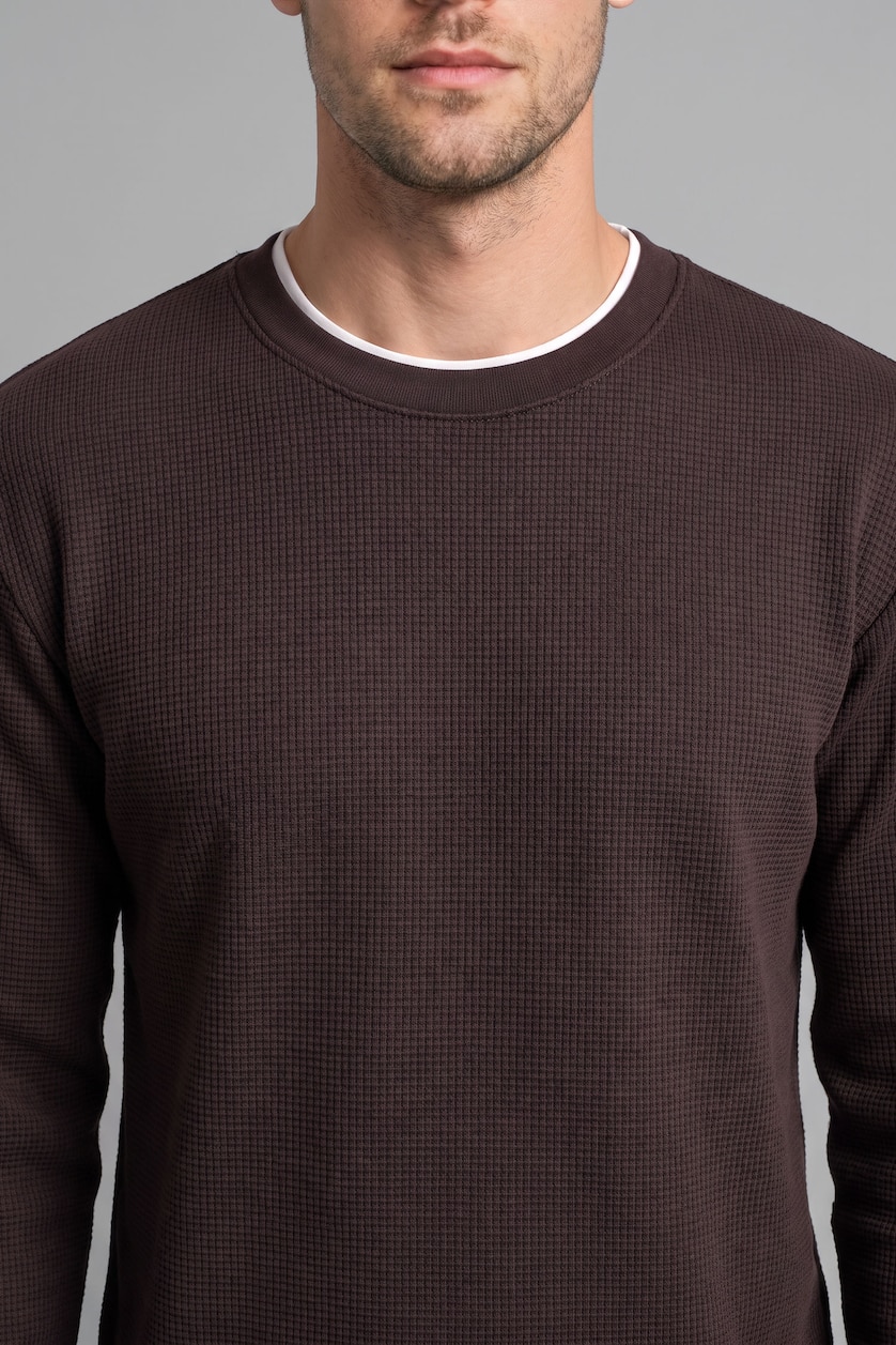 MAN Brown Regular Fit Waffle Knit Basic T-Shirt