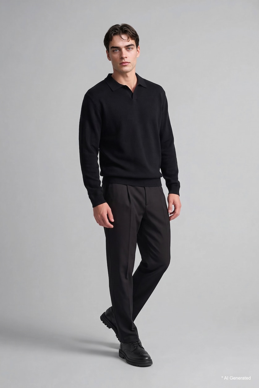 MAN Black Polo Collar Long Sleeve Sweatshirt