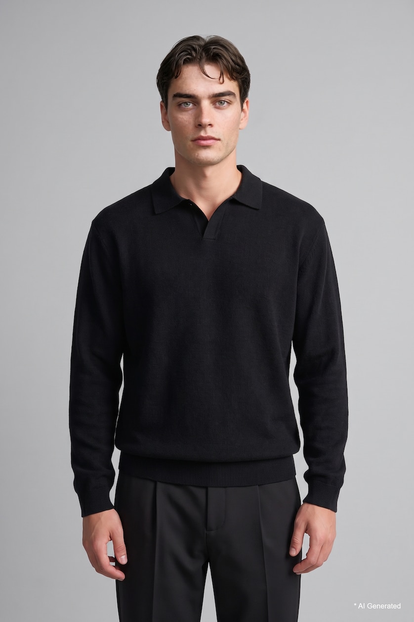 MAN Black Polo Collar Long Sleeve Sweatshirt