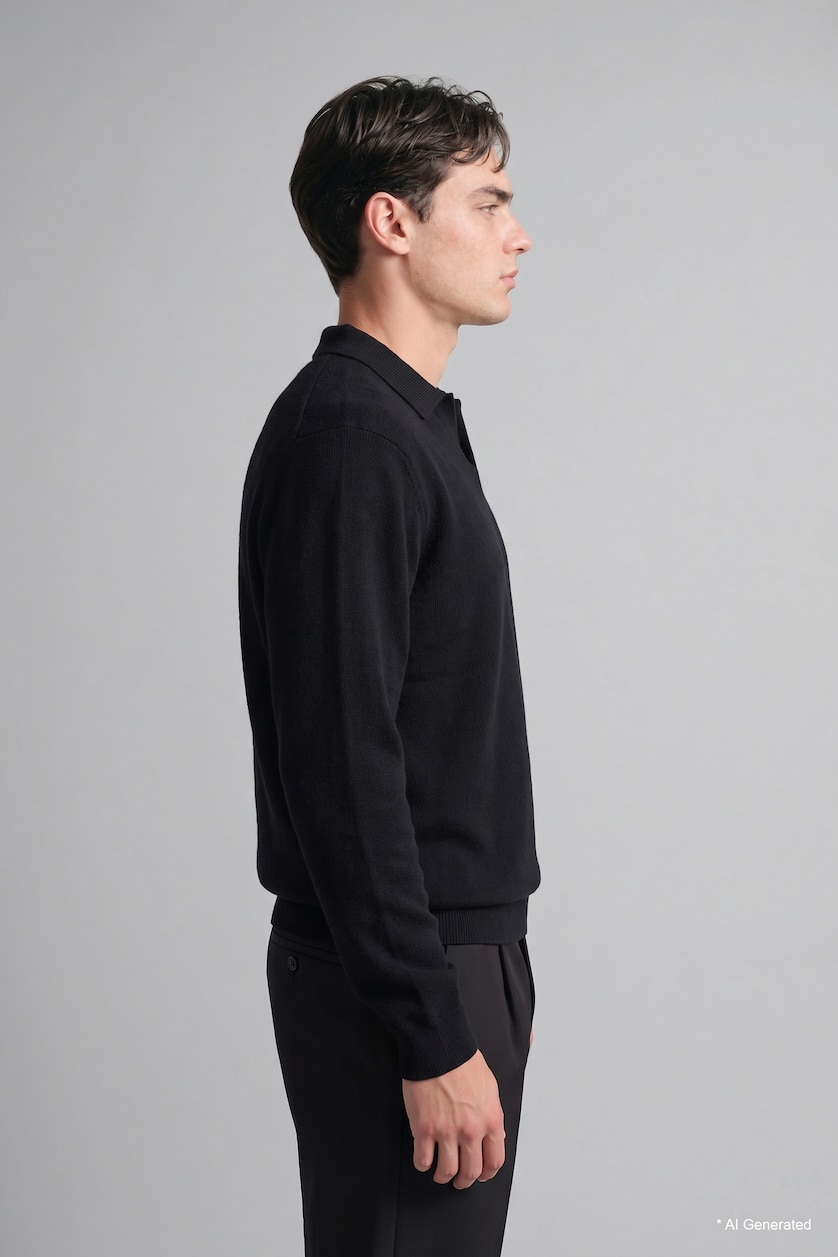 MAN Black Polo Collar Long Sleeve Sweatshirt