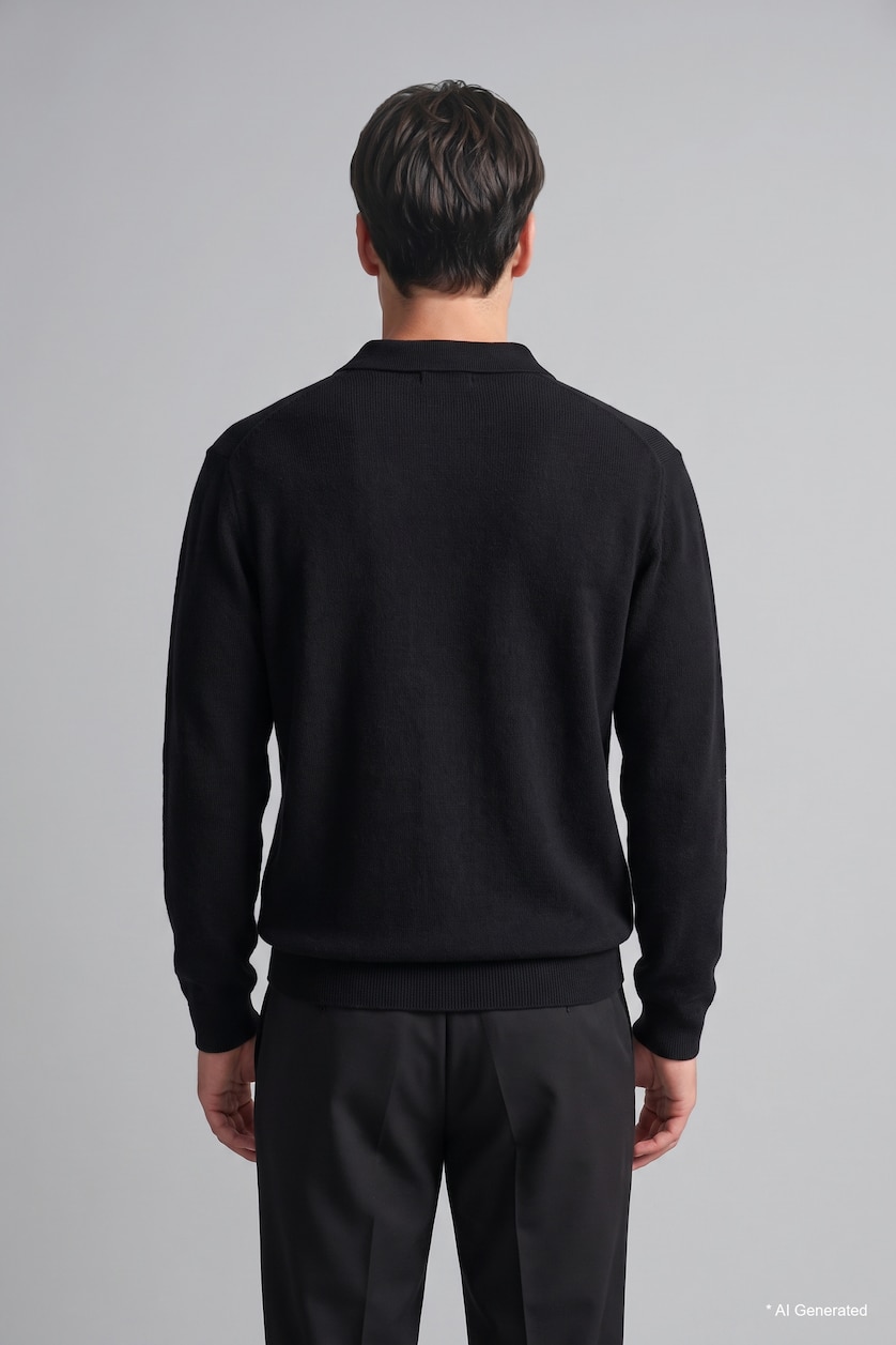 MAN Black Polo Collar Long Sleeve Sweatshirt