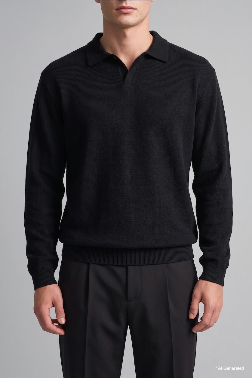 MAN Black Polo Collar Long Sleeve Sweatshirt