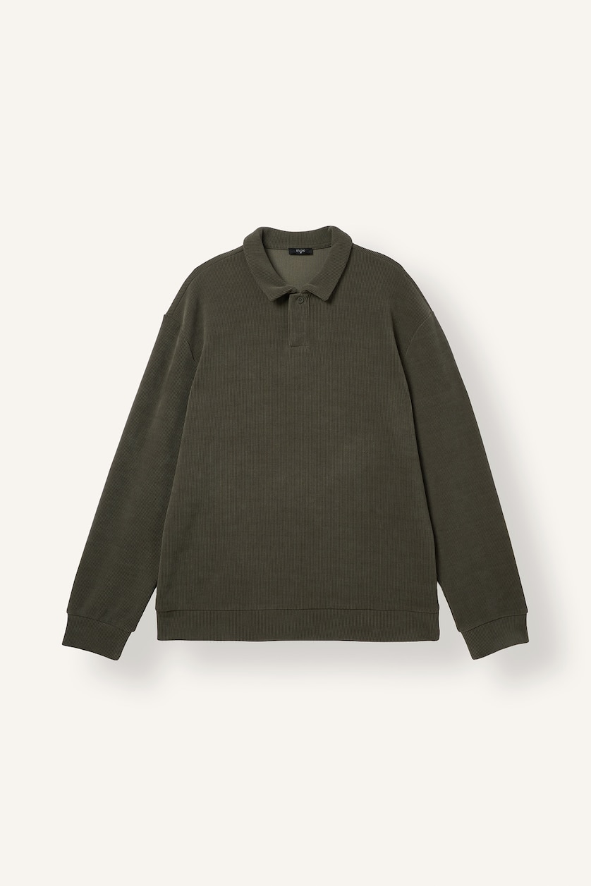 Erkek Açık Haki Polo Yaka Uzun Kollu Sweatshirt