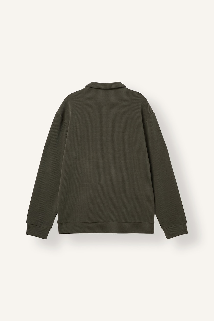 Erkek Açık Haki Polo Yaka Uzun Kollu Sweatshirt