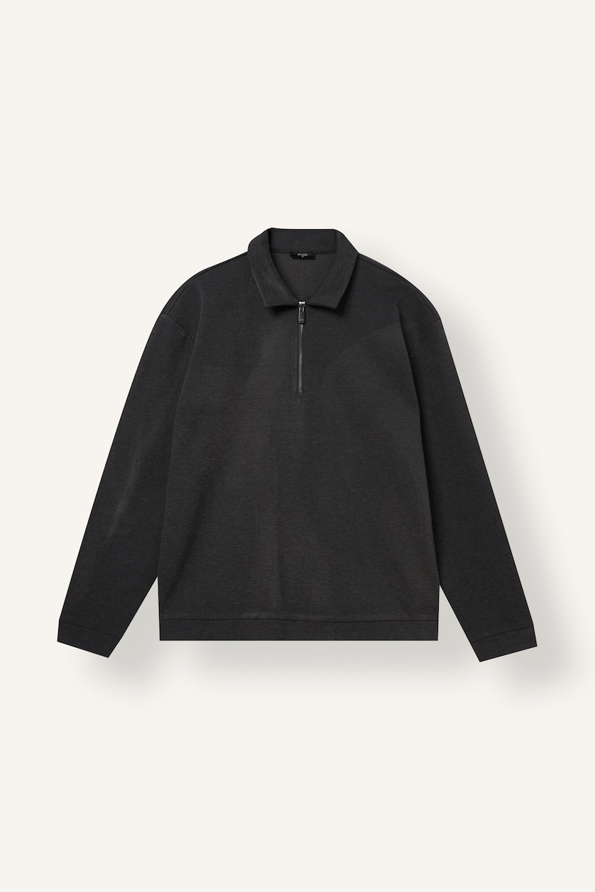 HOMME Anthracite Col Polo Manche Longue Sweat- Shirt