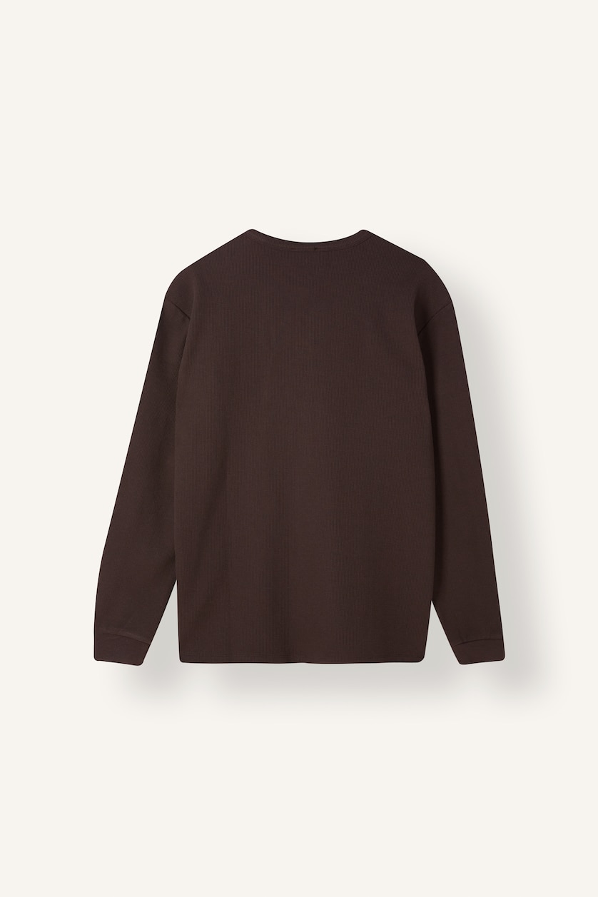 MAN Brown Regular Fit Waffle Textured Henley Collar Basic T-Shirt