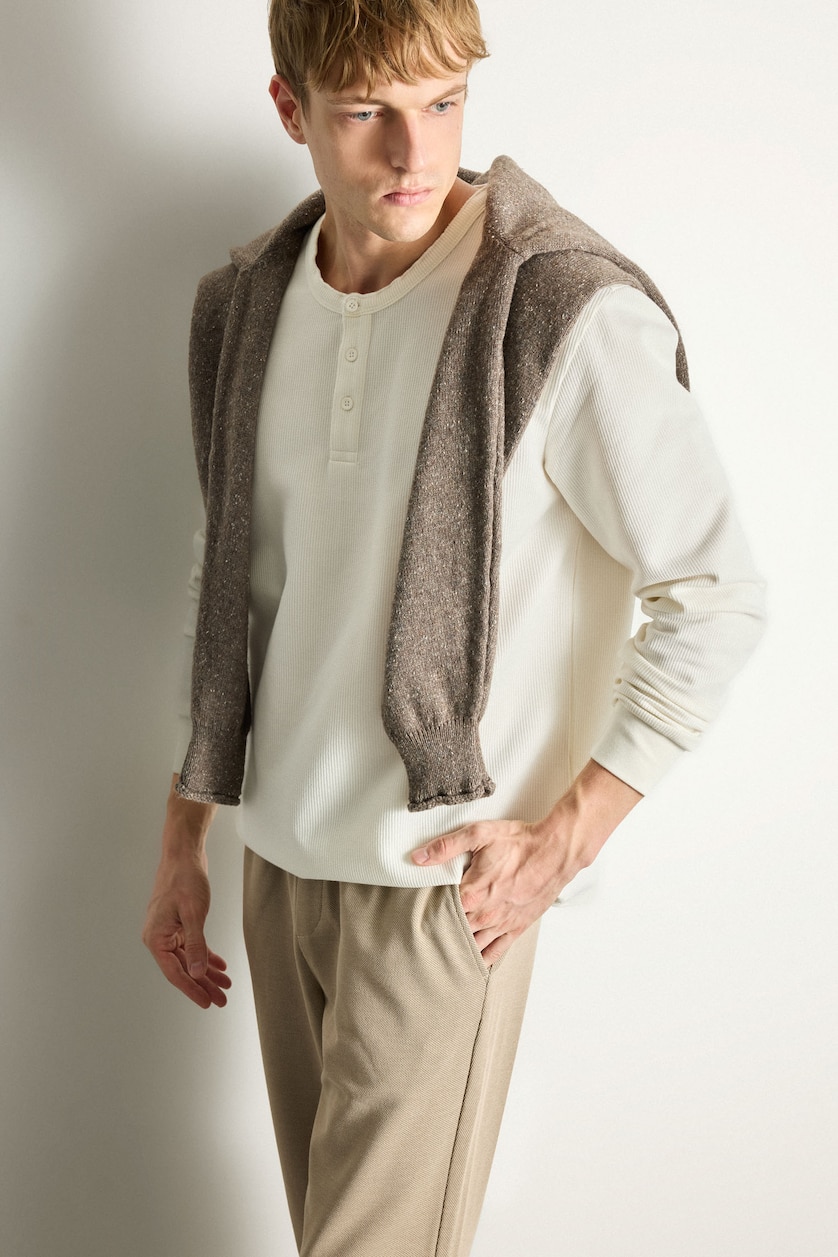 Men Ecru Regular Fit Long Sleeve T-Shirt
