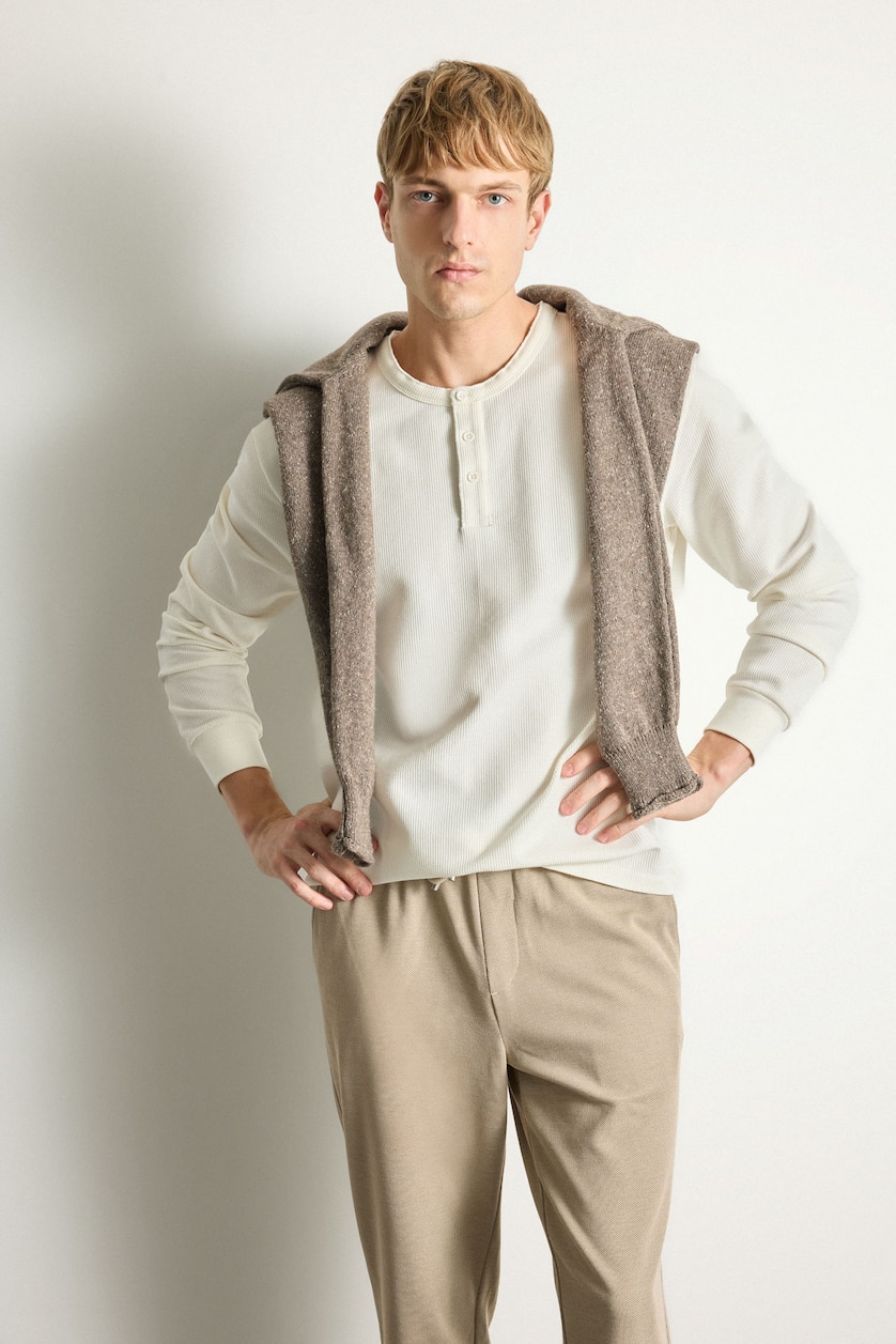 Men Ecru Regular Fit Long Sleeve T-Shirt