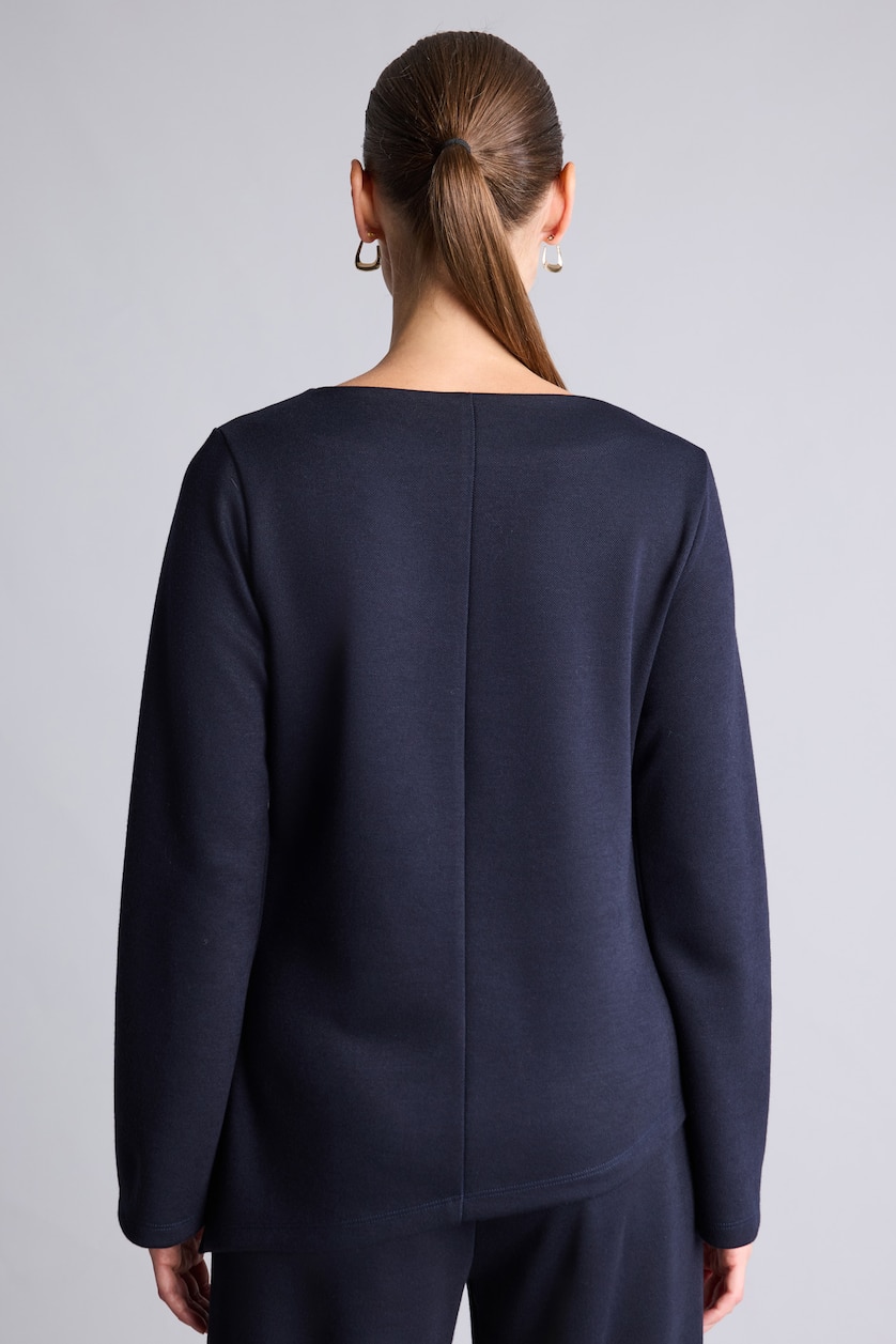 Women NAVY Asymmetric Pique Long Sleeve T-Shirt