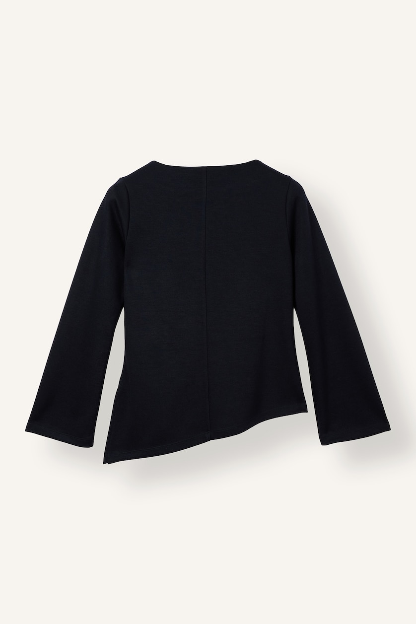 Women NAVY Asymmetric Pique Long Sleeve T-Shirt