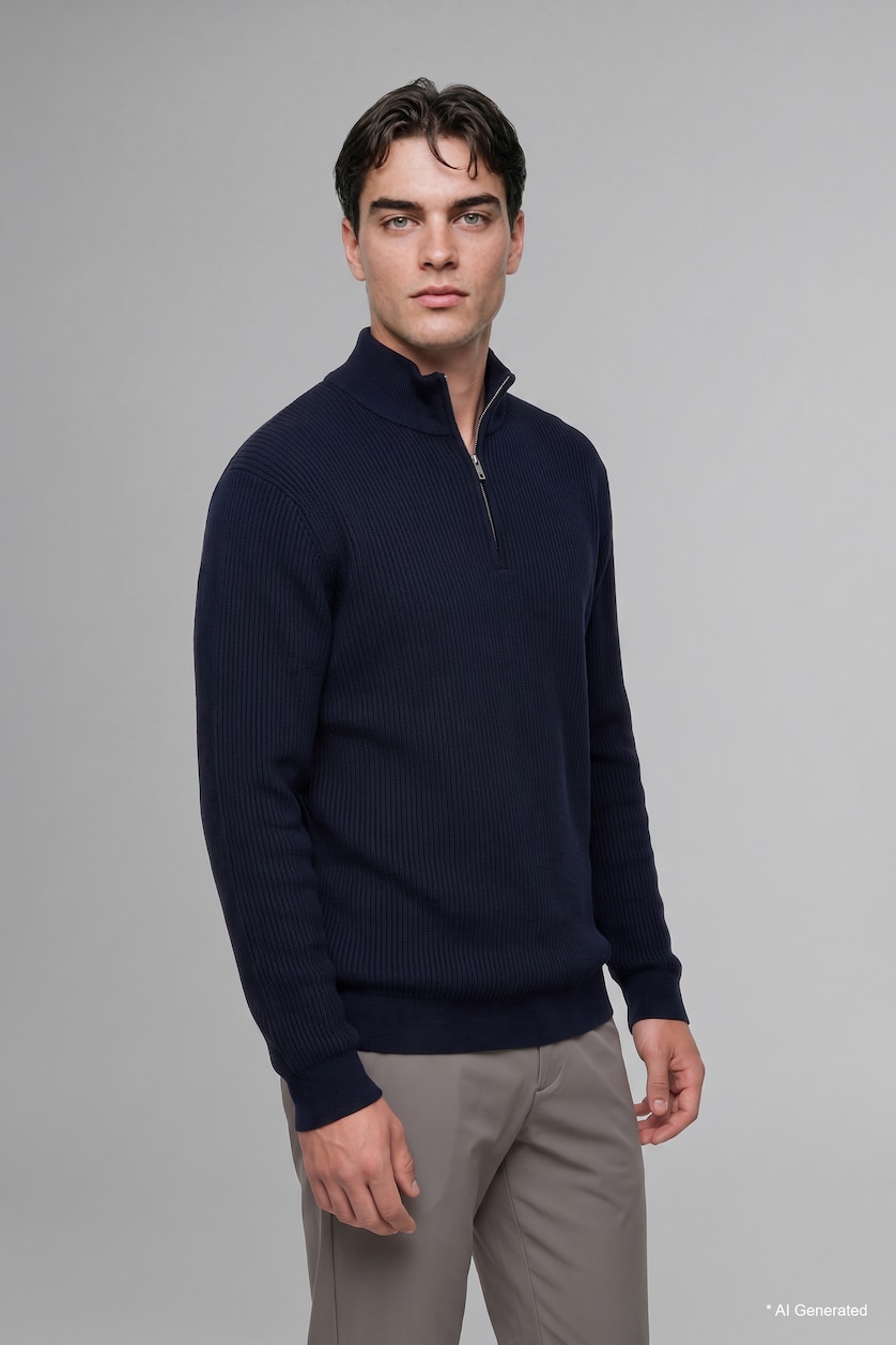 Men NAVY High Neck Pullover