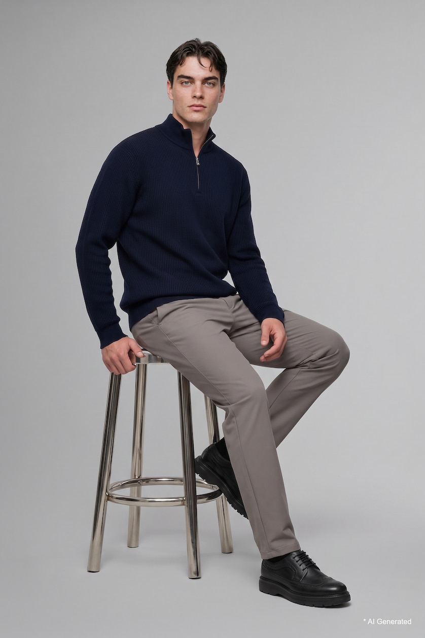 Men NAVY High Neck Pullover