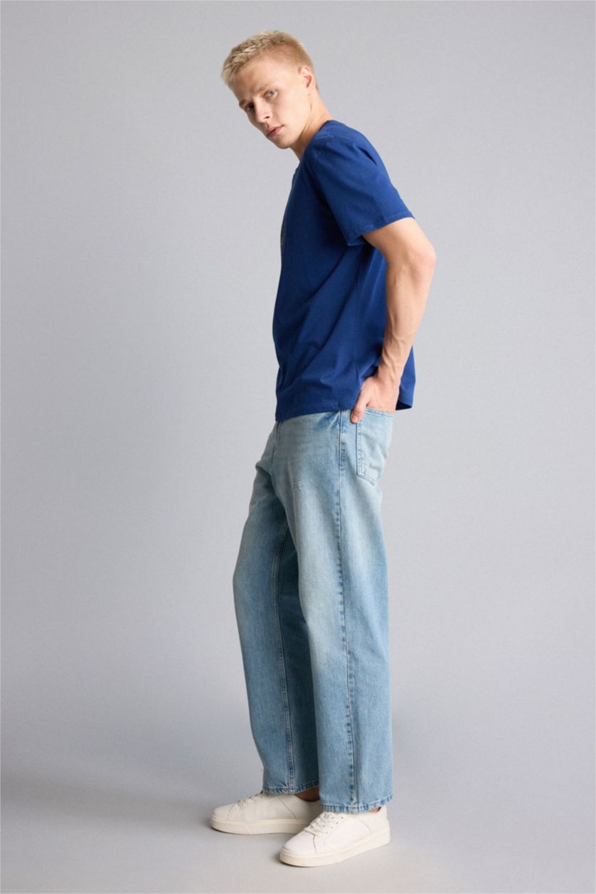 Men Light Blue Baggy Fit Trousers